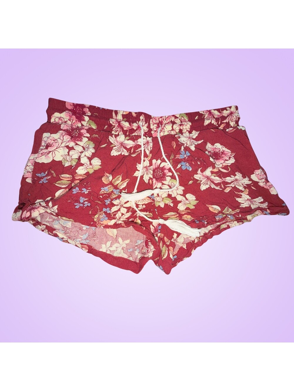 Derek Heart Womens Medium Burgundy Floral Drawstring Pull On Flowy Shorts Boho